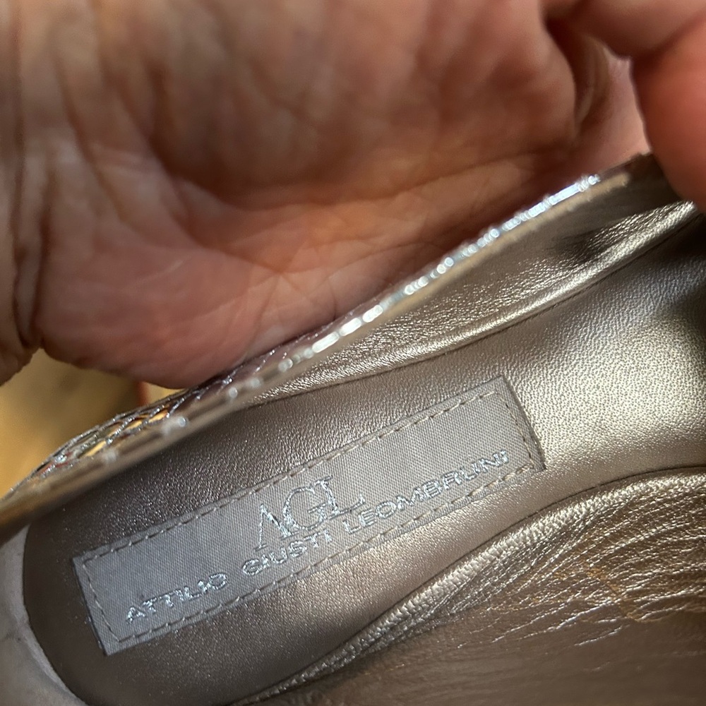 AGL Metallic Snakeskin print Soft Pointy Toes Loafers Sz 7.5 made in Italy - Picture 8 of 11